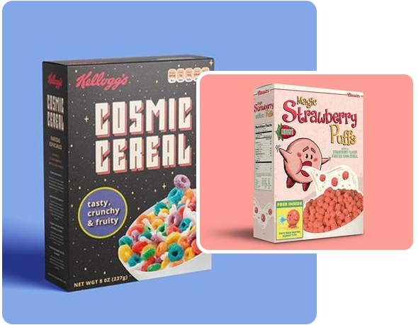 2 printed Cereal Boxes