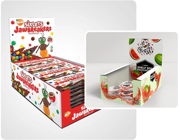 2 printed candy display boxes