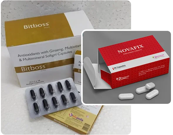 2 printed capsules boxes
