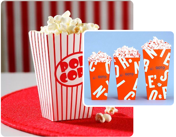 2 printed popcorn boxes