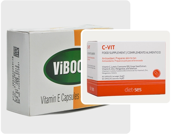 2 vitamin e capsules boxes