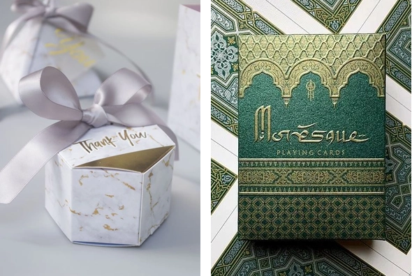 3 Gold Foil Boxes with ribbon