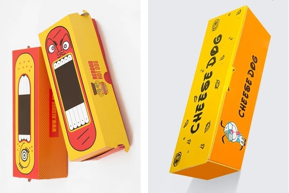 3 printed hot dog boxes