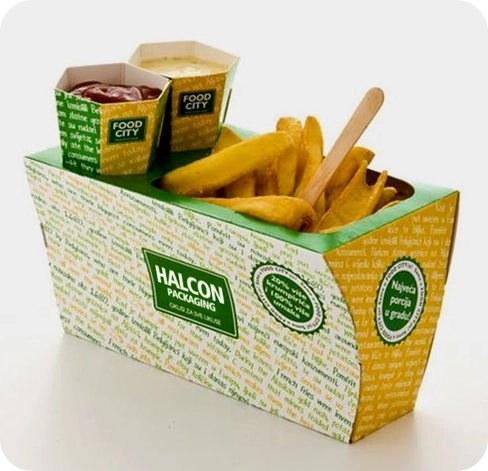 4 french fries boxes with sauce holder