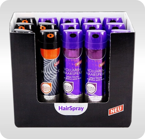 4 hairspray display boxes